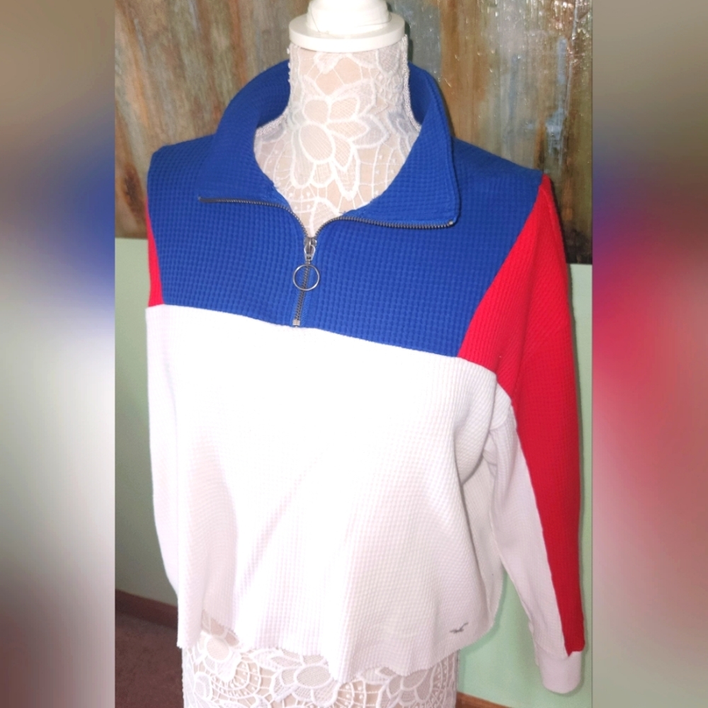 Hollister Red, White & Blue Crop Sweater Sz M